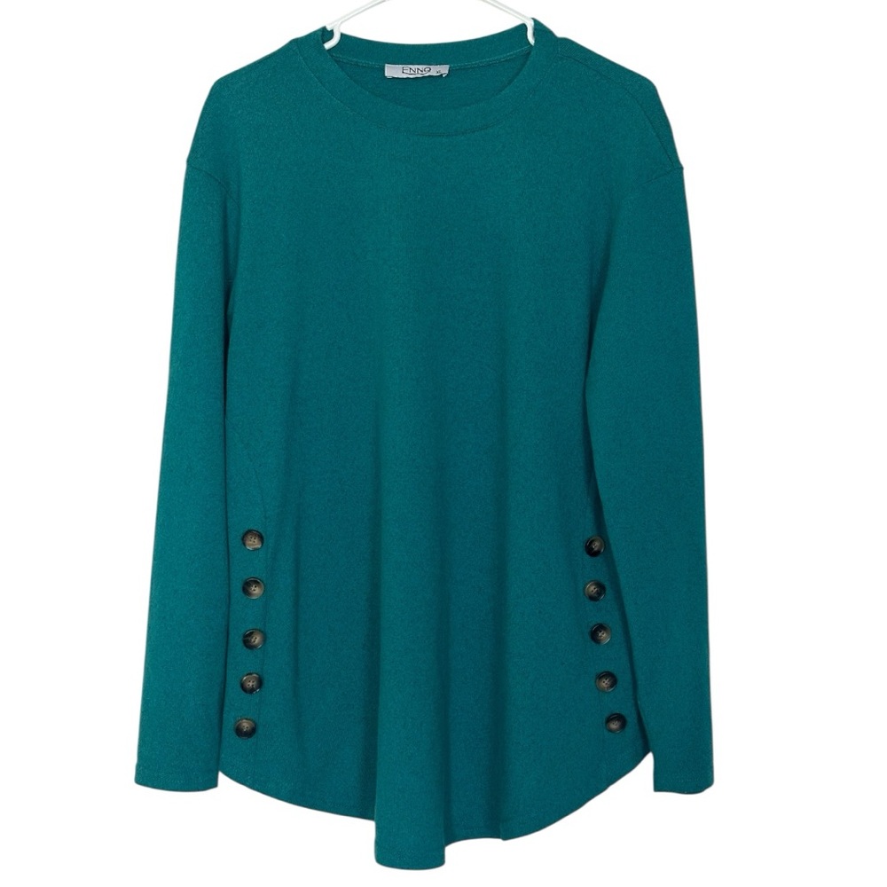 Enno Teal Long Sleeve Top XL – Side Button Detail NWOT